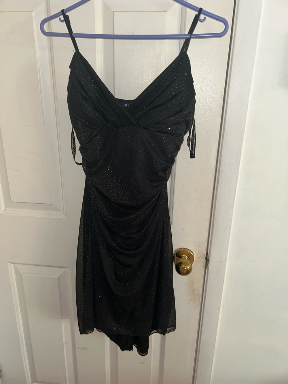 Sleeveless Black Sparkle Ruched Mini Dress